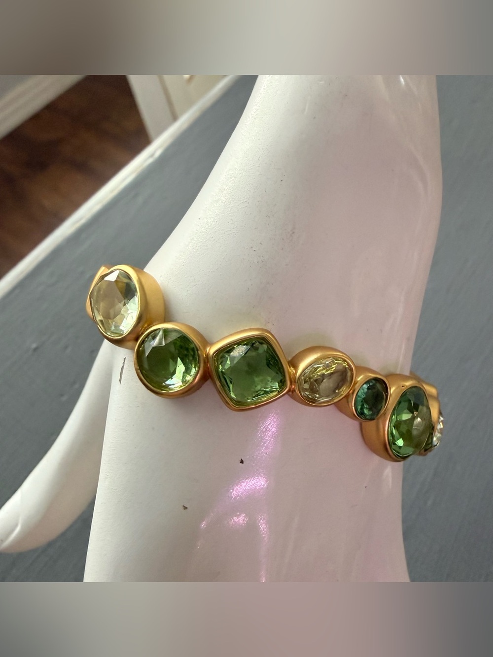 Julie Vos Gold Tone Green Gems Bangle Bracelet